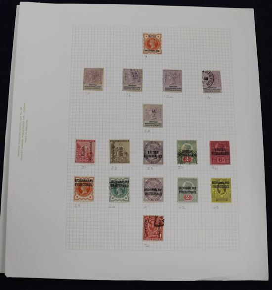 STAMPS - Bechuanaland; QV, EVII, GV, various sets, mounted on 5 album leaves, in folder